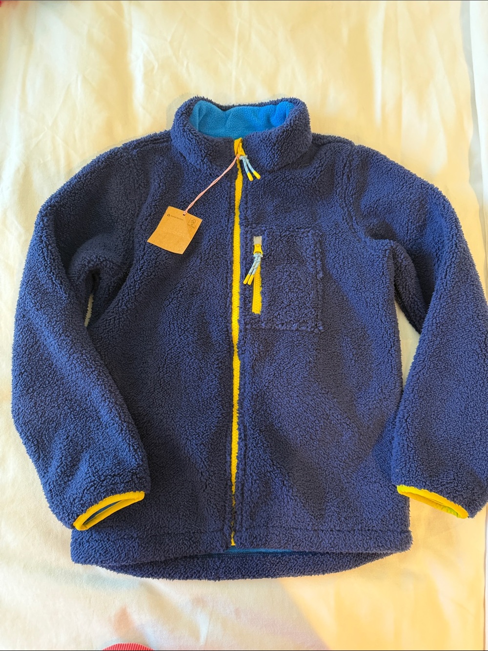 Boden Navy Kids Fleece Jacket with Yellow Trim